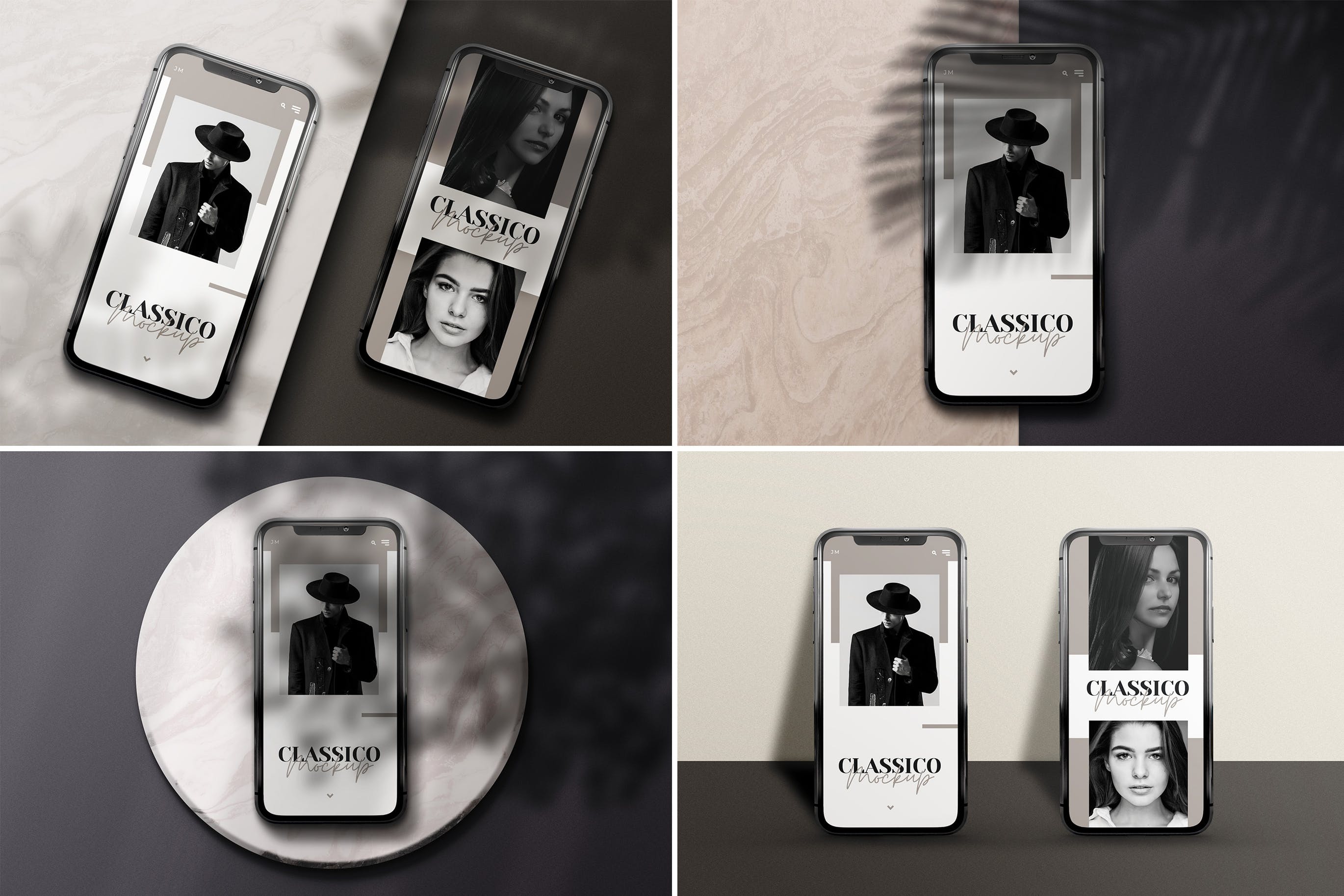 优雅阴影背景iPhone智能手机屏幕预览样机 Modern Mobile Mockups插图