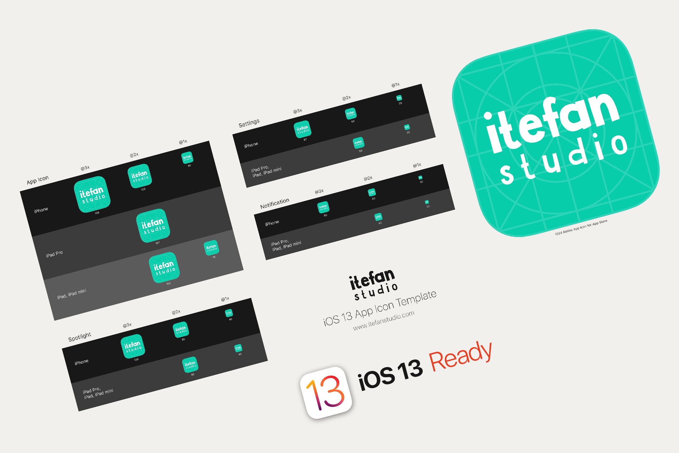 iOS13系统APP图标及APP Store预览样机模板 iOS 13 App Icon Template插图(1)