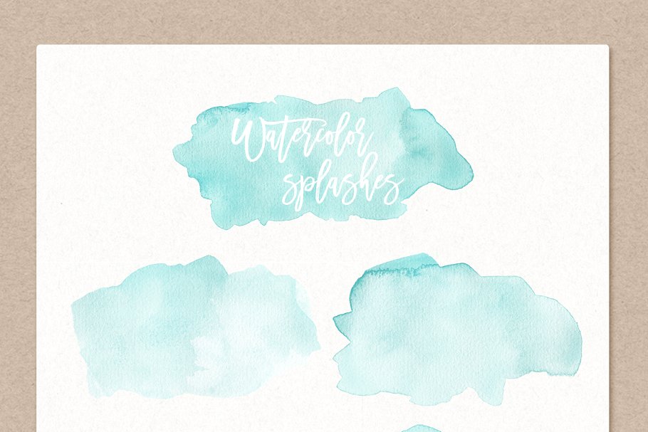 手绘薄荷色调水彩泼墨设计元素 Mint Watercolor Splashes & Textures插图(1)