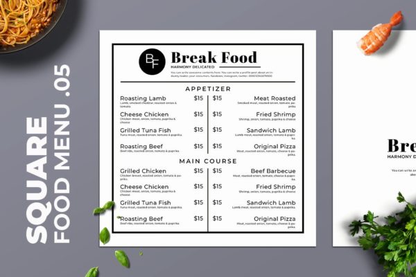 简约风西式餐厅素材库精选菜单模板v05 Square Food Menu. 05