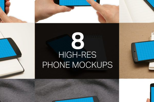 手机UI&amp;APP设计演示样机套装 8 Phone Mockups