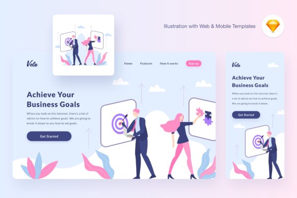 项目计划网站矢量插画设计素材[SKETCH&amp;SVG] Vela mission illustration (Sketch, SVG)