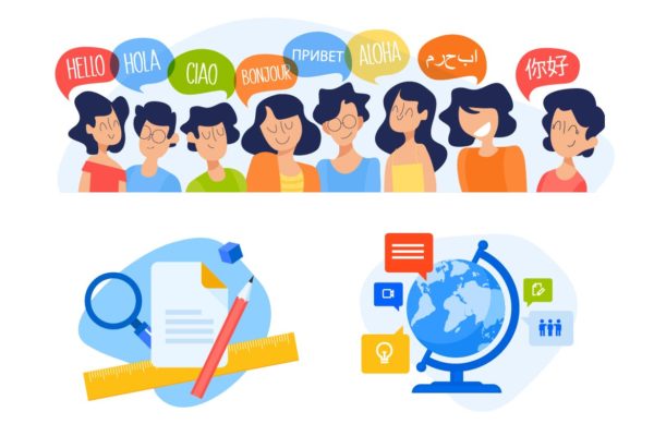 多语言学习主题矢量概念插画 Set of education concepts