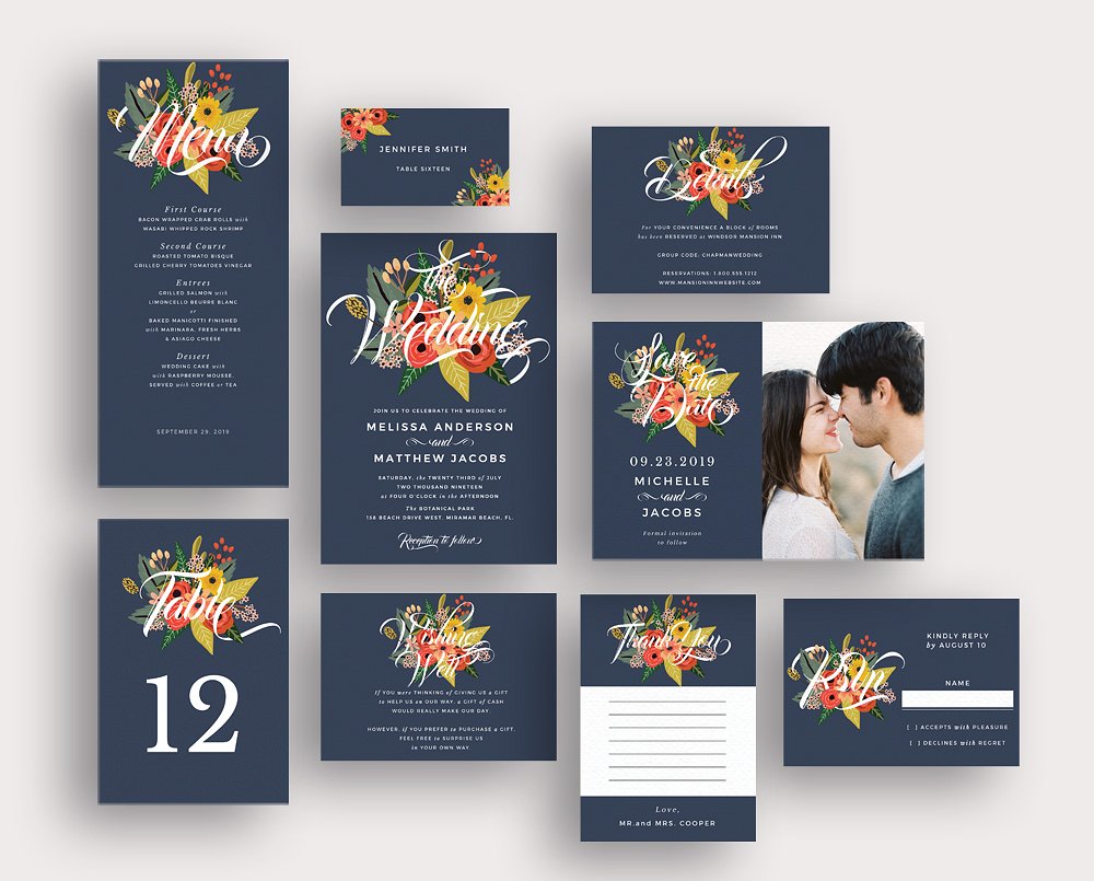 蓝色繁花似锦婚礼设计物料模板 In Between the Blooms on Blue插图