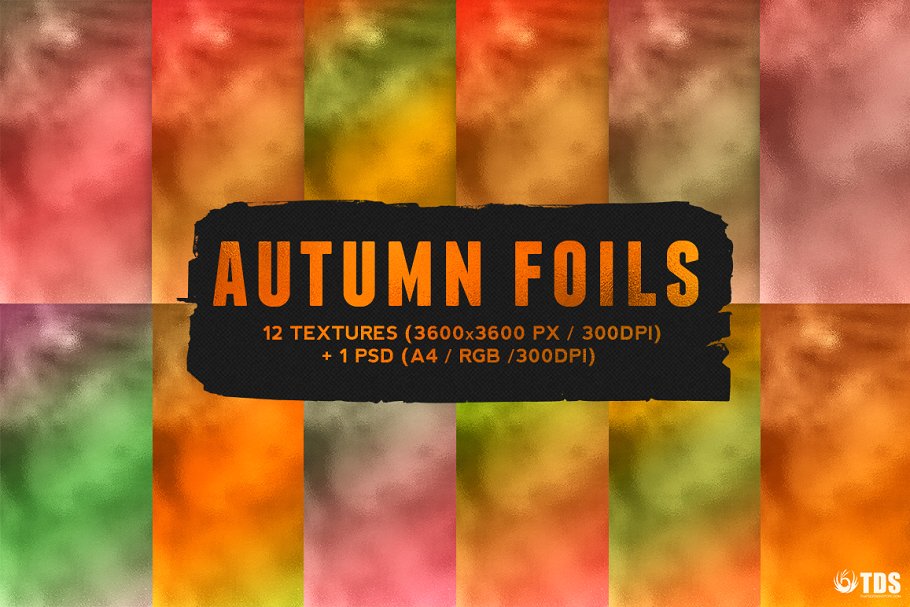 12秋季箔纹理+智能PSD模板 12 Autumn Foil Textures + Smart PSD插图