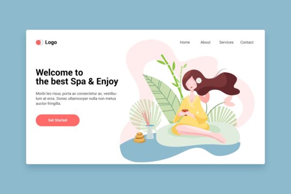 SPA美容主题矢量插画网站着陆页设计素材库精选模板v10 Spa flat web template for Landing page