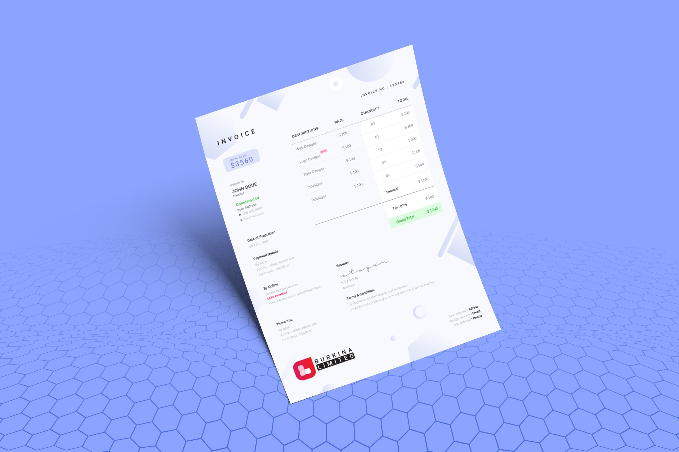 企业定制服务清单发票票据排版模板 Minimal Invoice Template插图