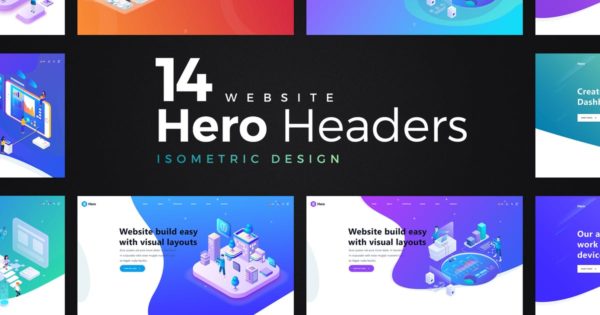 14套等距概念插画巨无霸焦点图网站Header设计模板