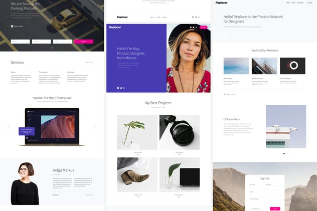 现代风格企业商务专业网站PSD&SKETCH模板 Replacer UI Kit插图(3)