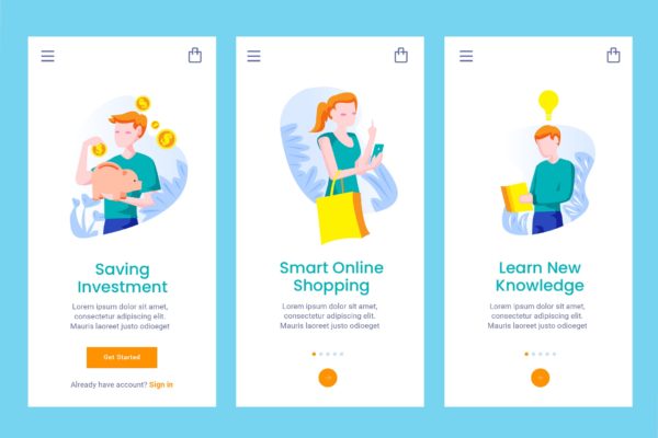 智能生活方式人物插画APP引导页启动页设计模板 Onboarding Screen For Smart Lifestyle Apps