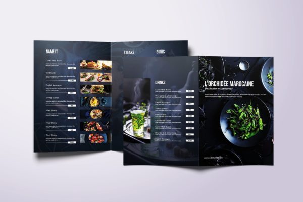 A4&amp;美国信纸尺寸餐厅折页点餐菜牌设计模板 Fresh Minimal Bifold A4 &amp; US Letter Food Menu