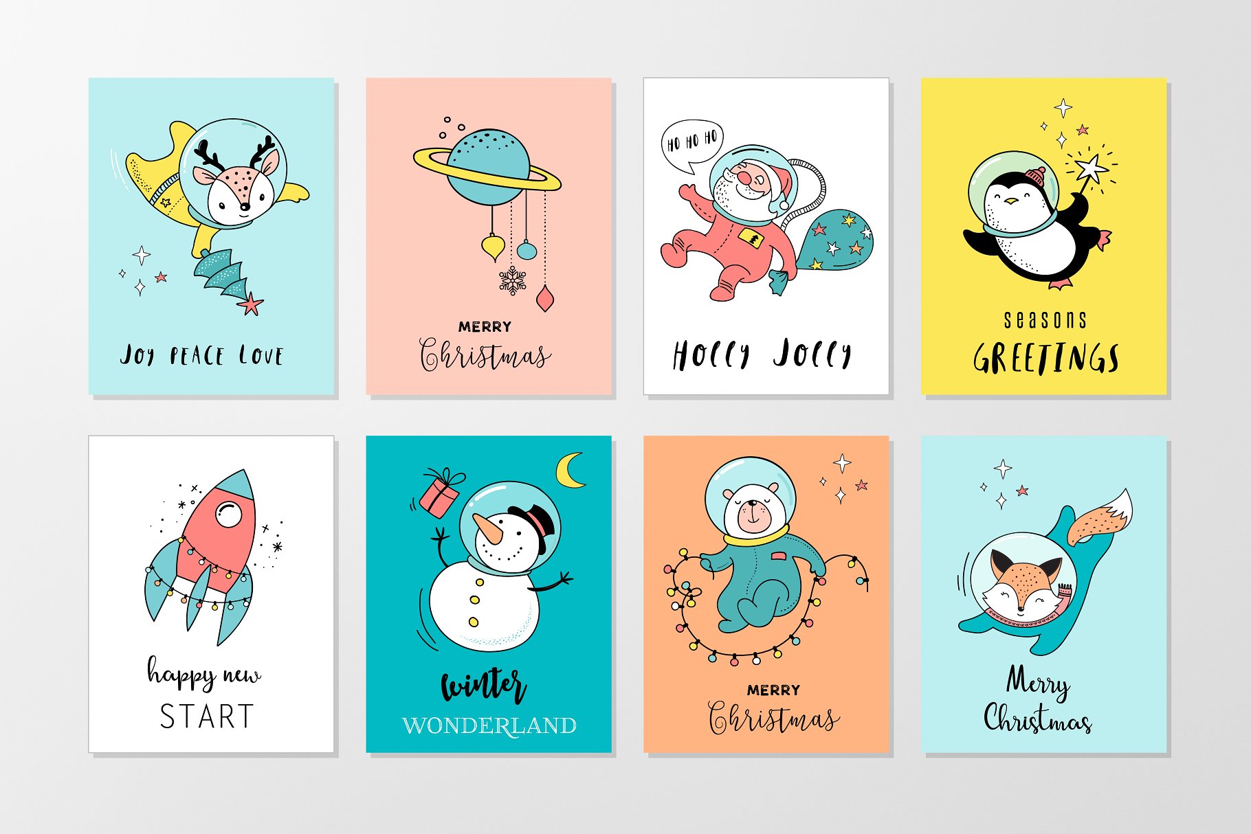 外太空宇宙圣诞节手绘插画素材 Cosmic Christmas in outer space插图(4)