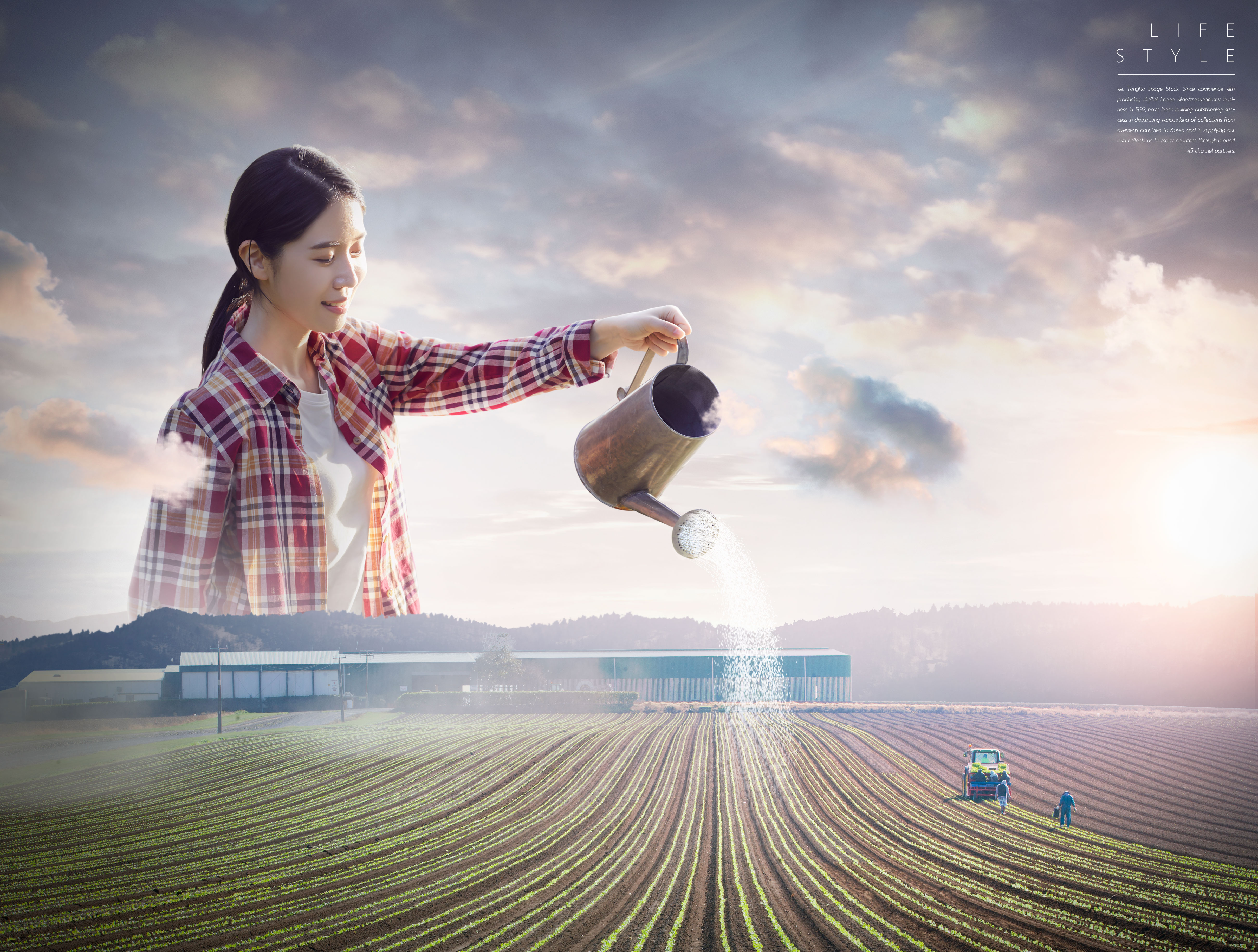 农场浇水生活主题创意海报模板插图