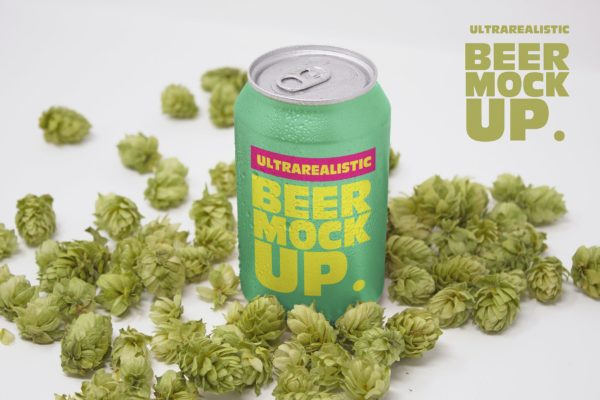 啤酒易拉罐罐头外观设计透视图素材库精选 Perspective Hop Beer Can Mockup
