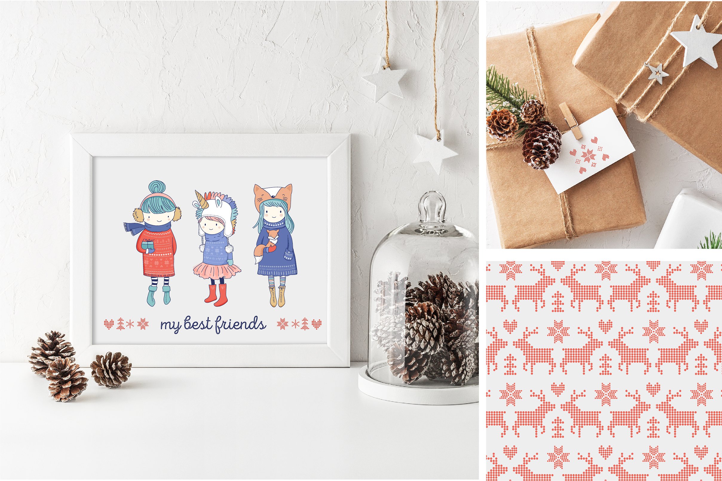 可爱的卡通冬装女孩手绘插画 Cold weather, Warm friendship插图(2)