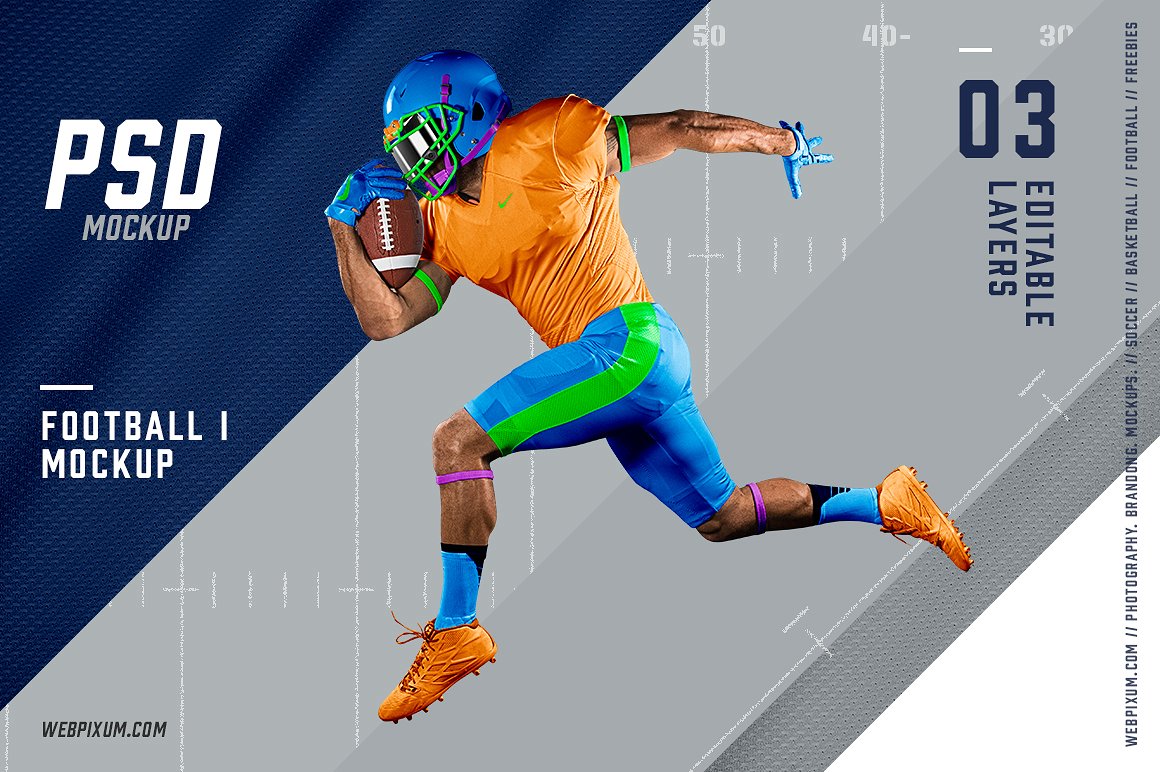 高品质的橄榄球装备展示样机 Football I Mockup Template [psd]插图(2)