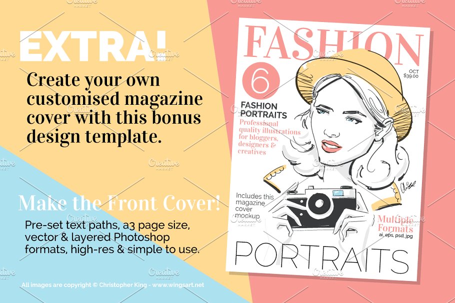 时尚肖像插画 Fashion Portrait Illustrations插图(5)