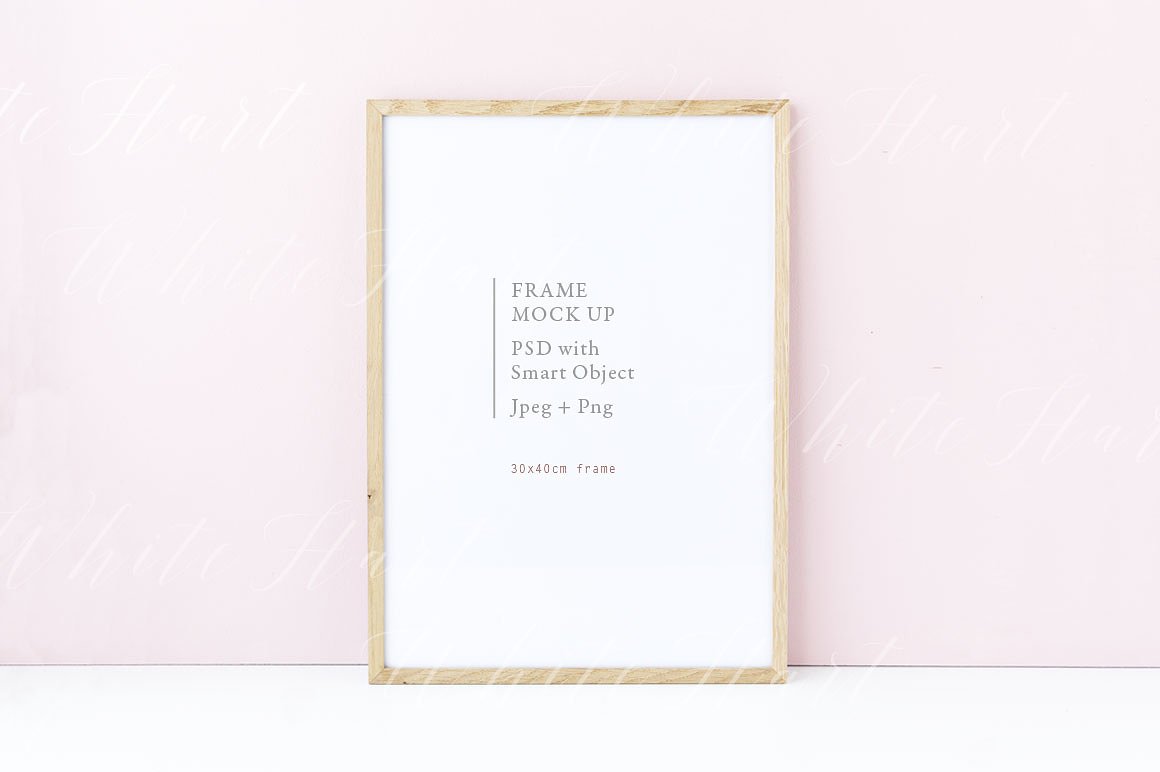 极简主义木质边框画框模板 Minimal wooden frame on pink bgd插图