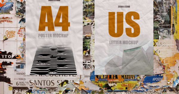 海报街头张贴效果样机模板 Street Art: Paper Poster Mockups