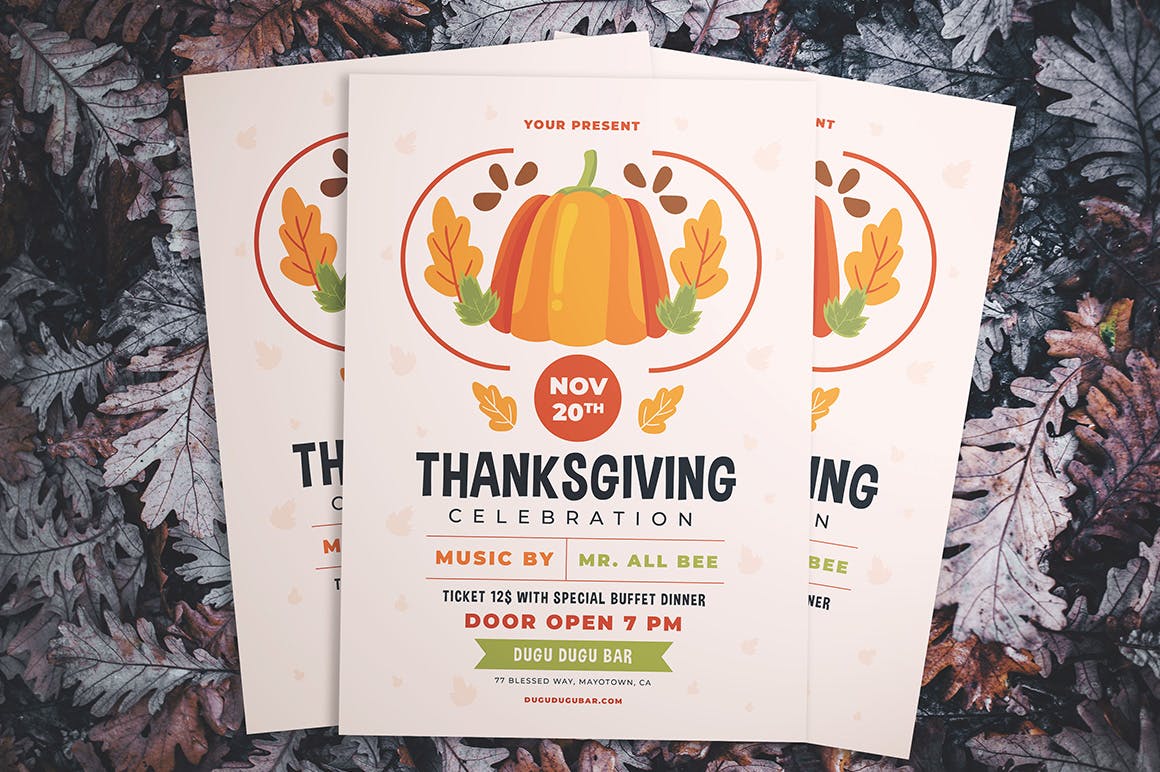 感恩节庆祝活动海报模板素材 Thanksgiving Celebration Flyer插图(2)