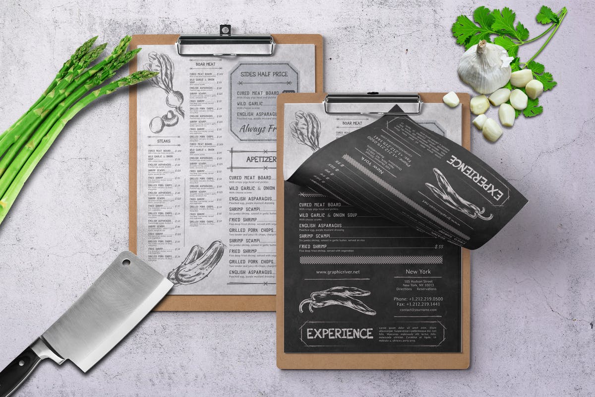 简约素描美食菜单排版设计模板 Sketch A4 and US Letter Single Page Menu插图