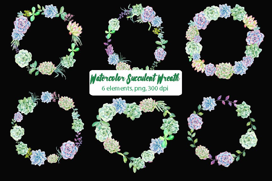 绚烂多彩花环水彩剪切画 Watercolor Succulent Wreaths插图(2)