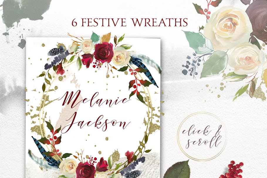 冬季花卉花饰相关设计工具包(剪贴画、纹理&装饰字母) Winter Solemnity Floral Design Kit插图(6)