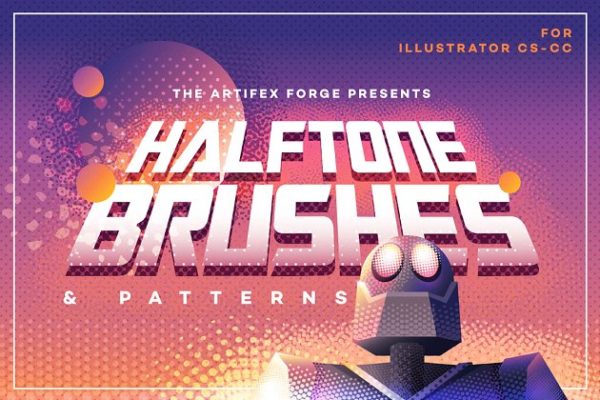半色调AI笔刷&amp;半色调图案纹理 Halftone Brushes + Bonus Patterns