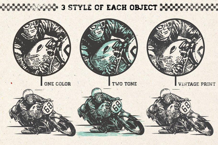 创意手绘老式汽车摩托车剪贴画合集 Hand drawn Cars and Bikes插图(1)