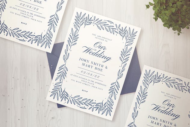 植物手绘元素装饰婚礼请柬设计模板 Botanical Wedding Invitation插图(4)