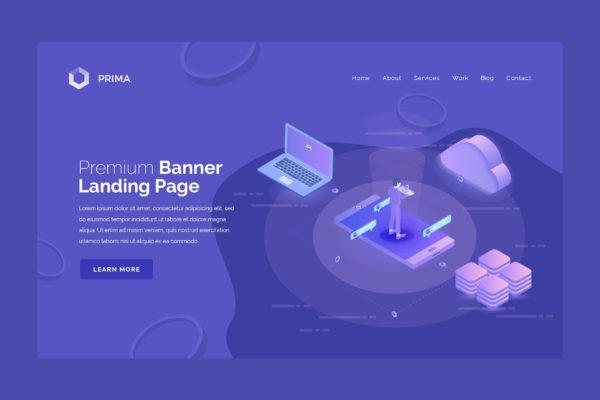 信息科技主题插画网站Banner&amp;着陆页设计素材库精选模板 Prima – Hero Banner Landing Page Template