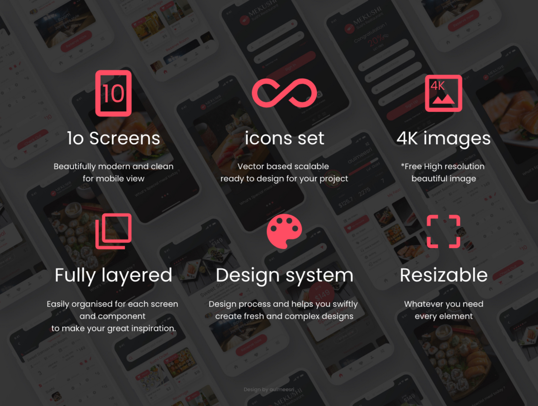 素材库下午茶：精美的寿司美食类iOS APP UI KIT套装下载[XD,Sketch]插图(5)