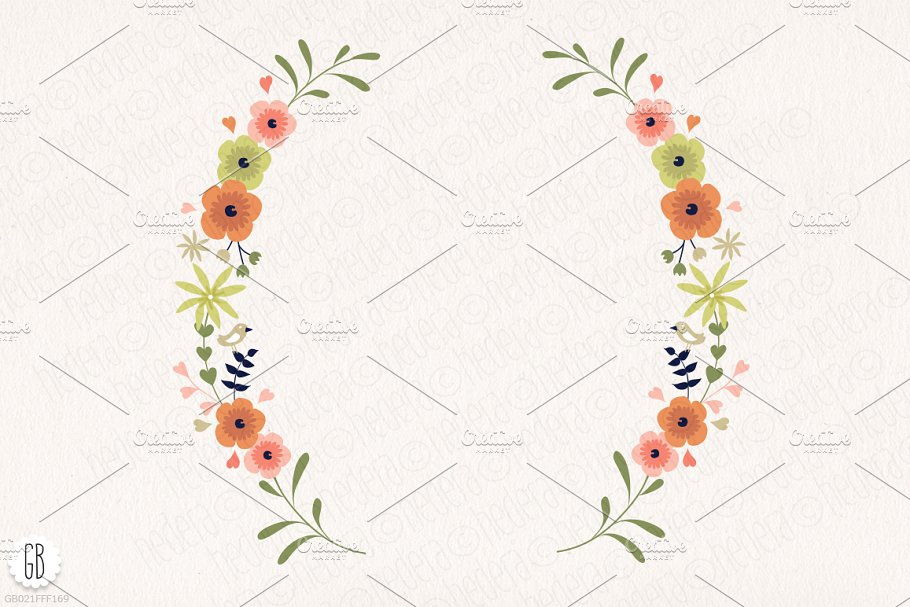 花框、插花&花水彩插画元素 Floral frames, mason jars, flowers插图(1)