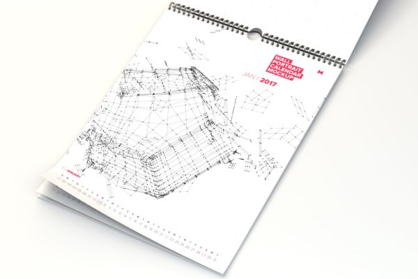 活页日历年历设计展开效果图样机模板 Opened Perspective Wall Portrait Calendar Mockup