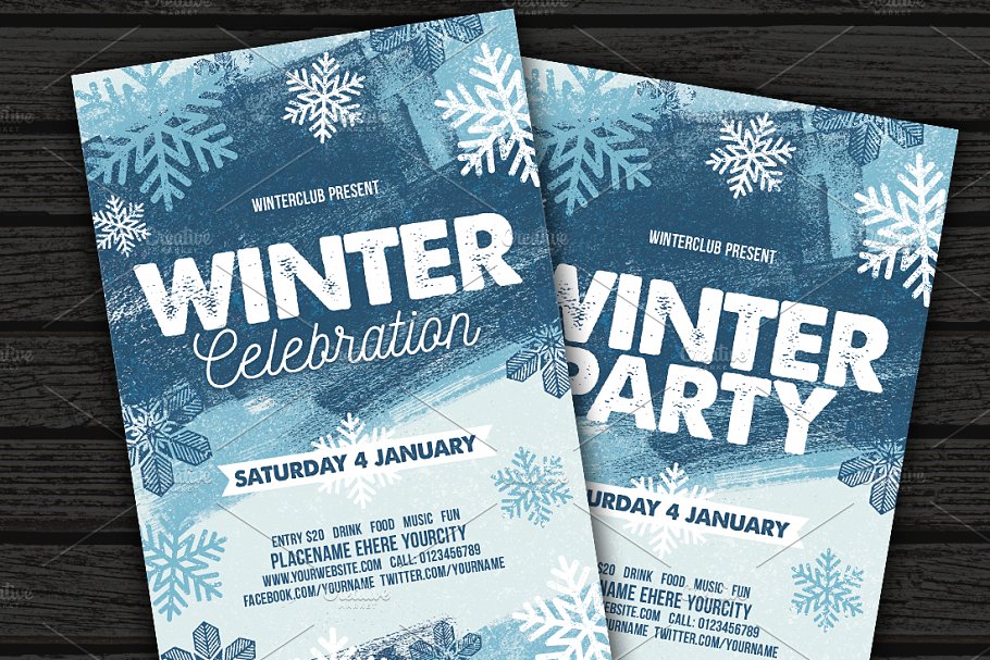 冬季冰雪庆典/派对传单模板 Winter Party Flyer插图(1)