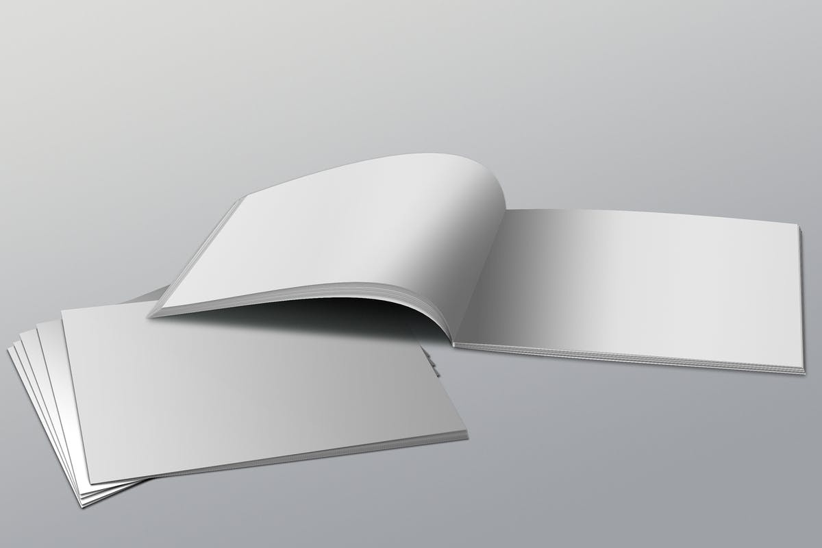 逼真横向规格宣传册企业画册样机 Realistic Landscape Brochure Mockups插图