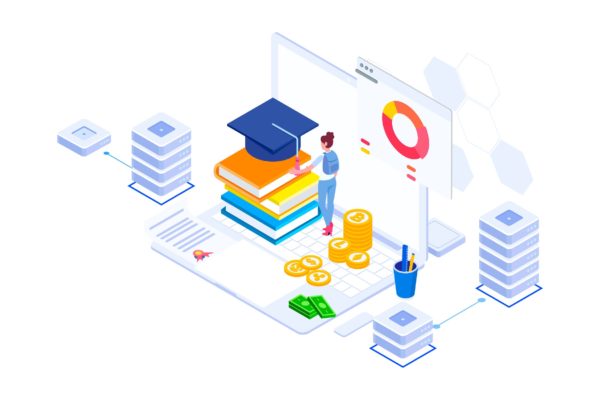 教育基金区块链平台矢量等距概念插画 Education Fund Blockchain Platform Isometric – FV