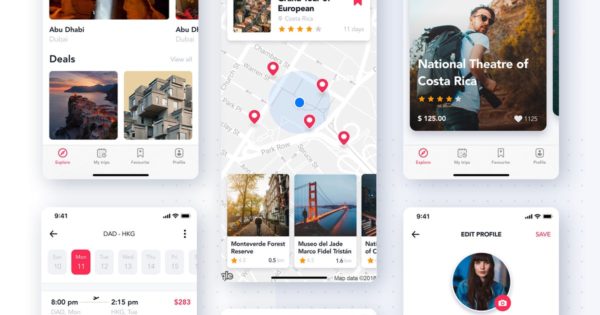 旅行APP应用-旅游&amp;机票预订UI屏幕界面设计模板 Travel &amp; ticket booking UI screen for Travel App