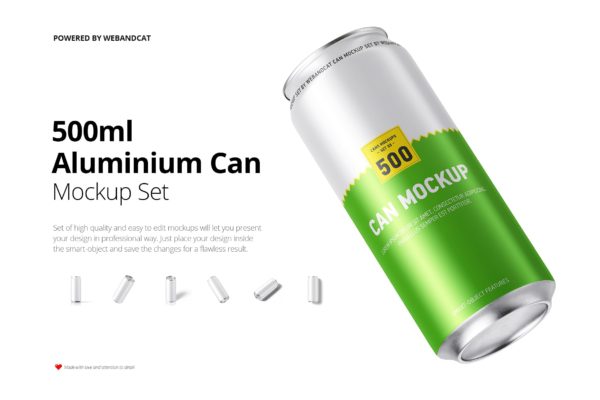 500ml容量饮料易拉罐外观设计效果图样机 500ml Can Mock-up