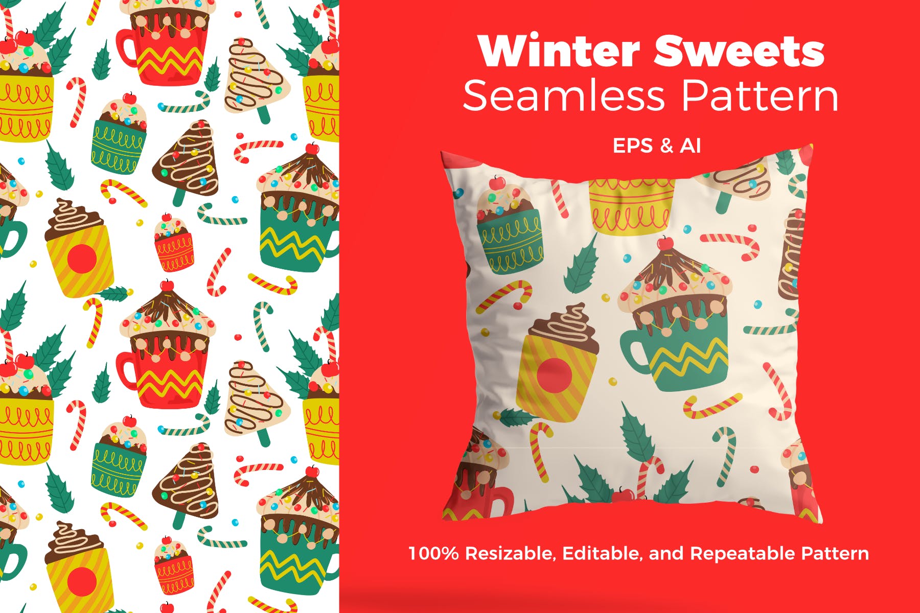 圣诞节主题甜点手绘图案背景素材 Christmas Sweets Pattern插图