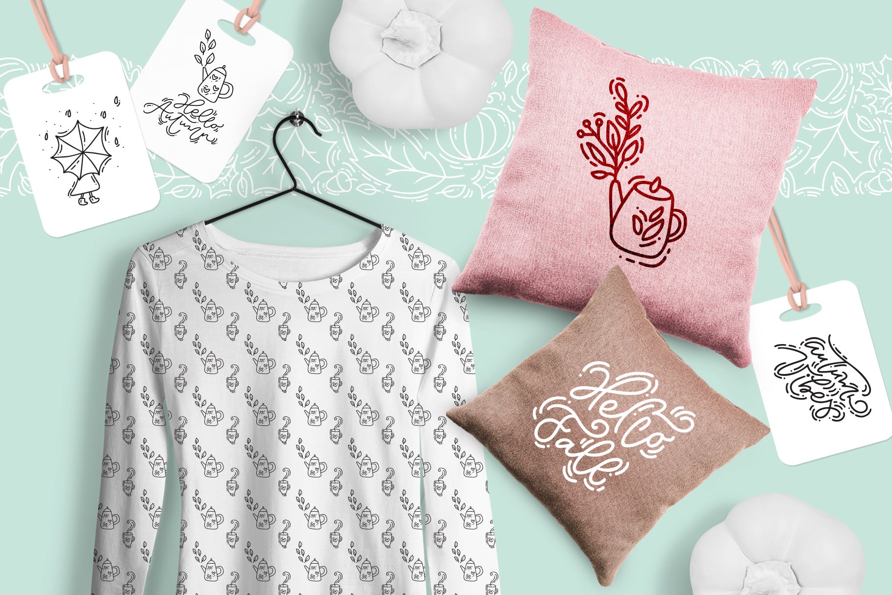 秋季花卉元素手绘线条画矢量插画素材 Monoline vector autumn floral elements插图(2)