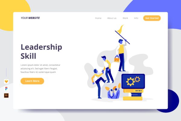 领导技能主题插画网站着陆页设计素材库精选模板 Leadership Skill – Landing Page