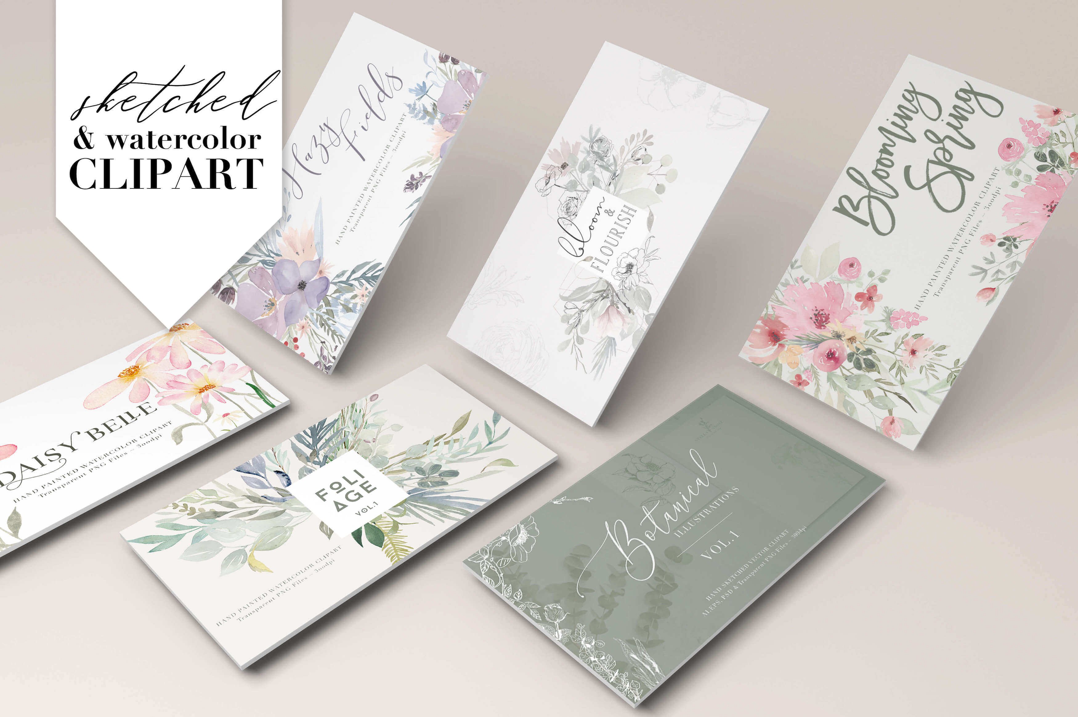 淡雅水彩剪贴画合集[1.52GB] Watercolor Clipart Bundle插图(7)