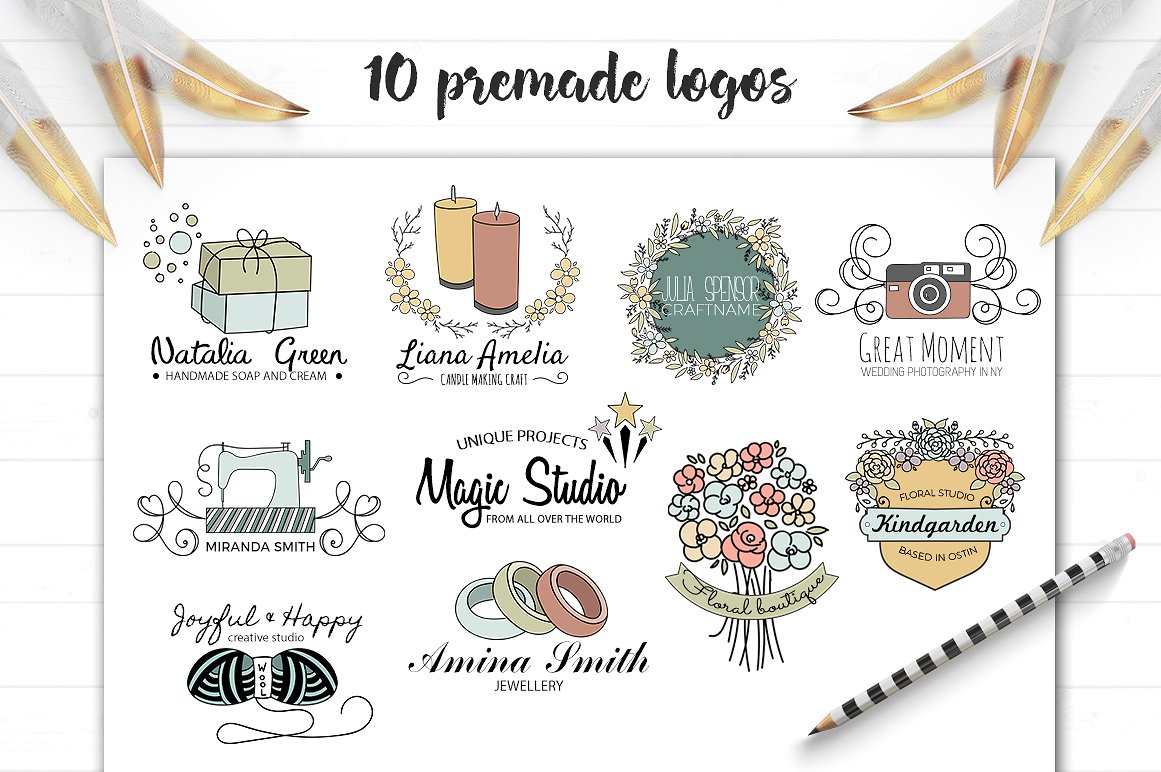 艺术和工艺主题 Logo 设计素材包 Art and Craft Logo Creator插图(4)