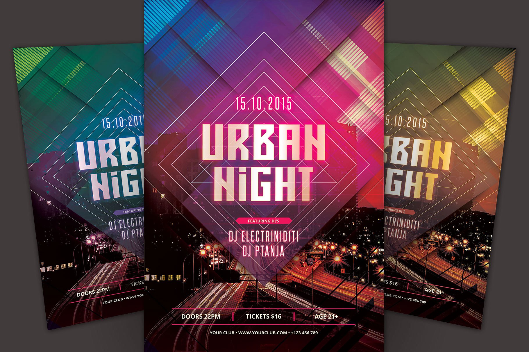 演唱会音乐节活动传单模板 Urban Night Flyer Template插图
