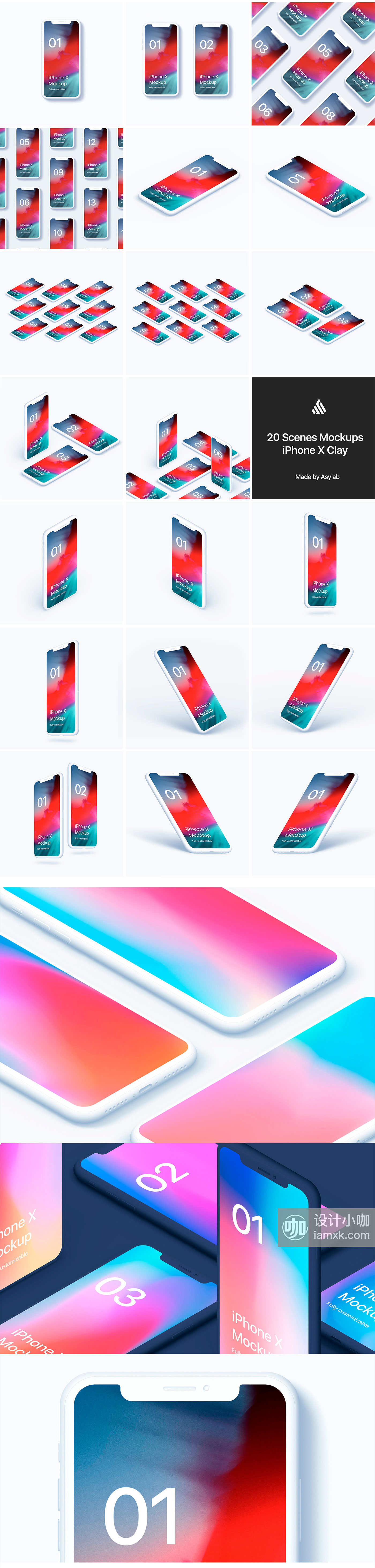 素材库下午茶：多角度排列效果柔和的 iPhone X 应用APP设计展示样机 [PSD] 