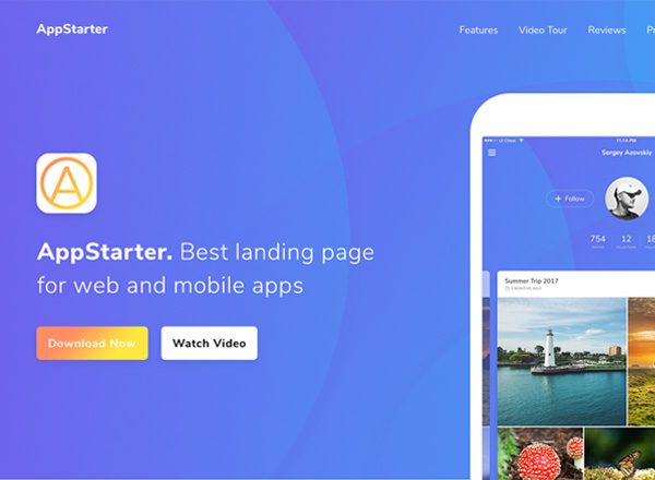 APP及网页着陆页模板及线框图 AppStarter Website Template [PSD, Sketch]