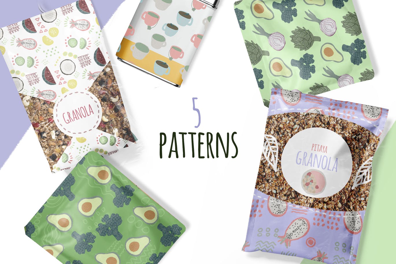 手绘食物图案食品包装图案矢量背景素材 Hand-drawn naive simple food patterns插图