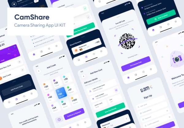 素材库下午茶：相机出租功能的APP UI kits套装下载[fig]