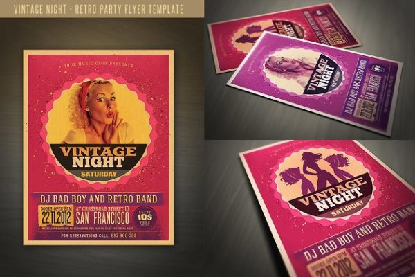 复古风格的派对传单模板 Retro Style Party Flyer